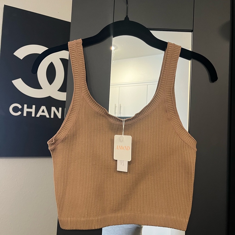 SHEIN Camel Ribbed Crop Top